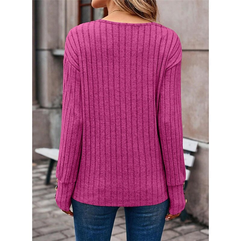 Women's Shirt Blouse Solid Color Basic Casual Long Sleeve V Neck Regular Tops Daily Buttons Black Fuchsia Brown Gray Fall Winter2