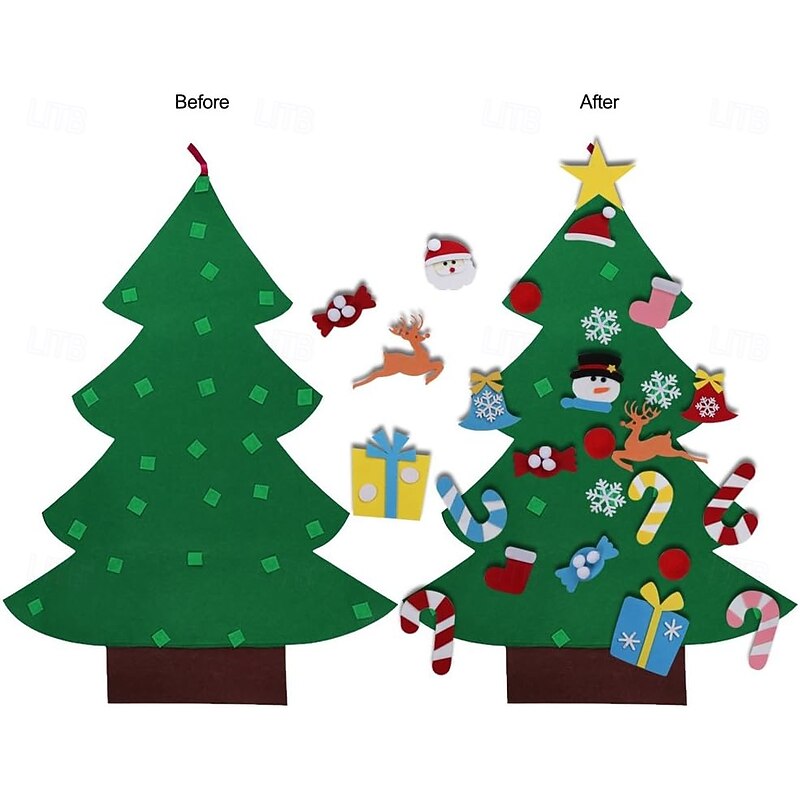DIY Felt Christmas Tree Set with Ornaments for Kids, Xmas Gifts, New Year Door Wall Hanging Decorations4