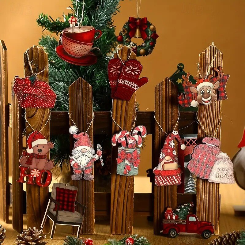 24pcs Vintage Christmas Wooden Ornaments, Colorful Hanging Peppermint Tree Decorations, Perfect for Christmas4