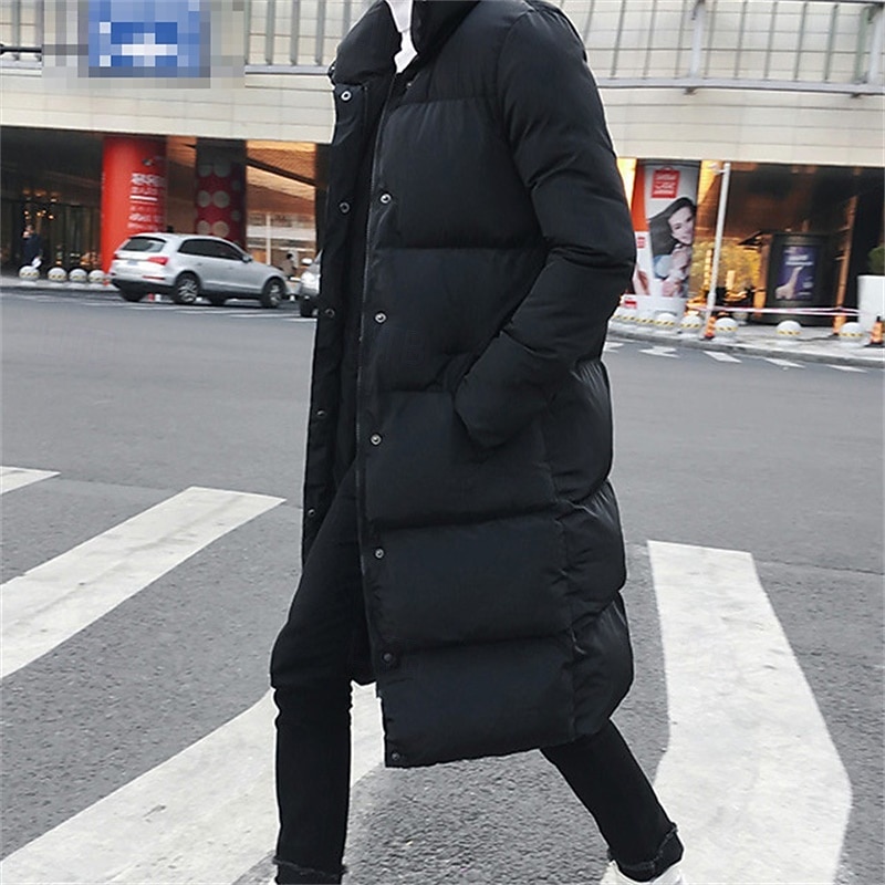 Men's Puffer Jacket Quilted Jacket Padded Jacket Pocket Polyester Fibre Fleece lined Daily Wear Date Vacation Long Fashion Casual Comfortable Thermal Warm Fall & Winter Solid / Plain Color Black2