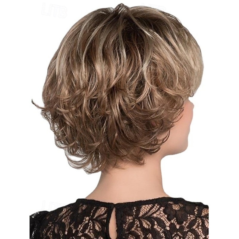 Synthetic Wig Curly With Bangs Wig Short Ombre Blonde Synthetic Hair Women's Blonde4