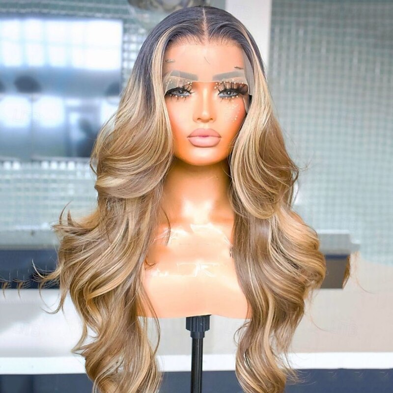 Remy Human Hair 5x5 Closure 13x4 Lace Front Wig Middle Part Brazilian Hair Wavy Multi-color Wig 130% 150% Density with Baby Hair Ombre Hair Highlighted / Balayage Hair Glueless Pre-Plucked For Women3