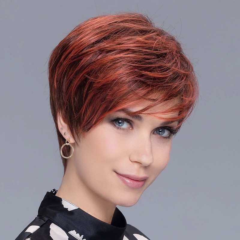 Casual Ren&Brown Short Wig Natural Looking Synthetic Wigs for Ladies Daily Cosplay Hair Wig