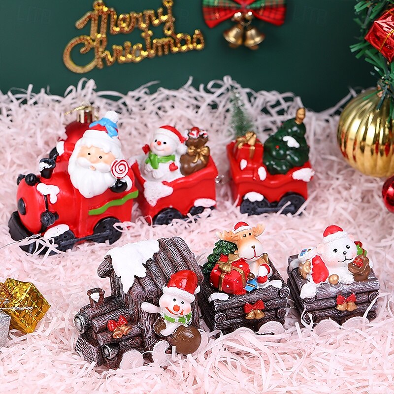 Christmas Santa Claus Train Decoration Resin Figurine – Christmas Ornament Featuring Santa Delivering Gifts on a Train with Cabin and Presents, Festive Holiday Display
