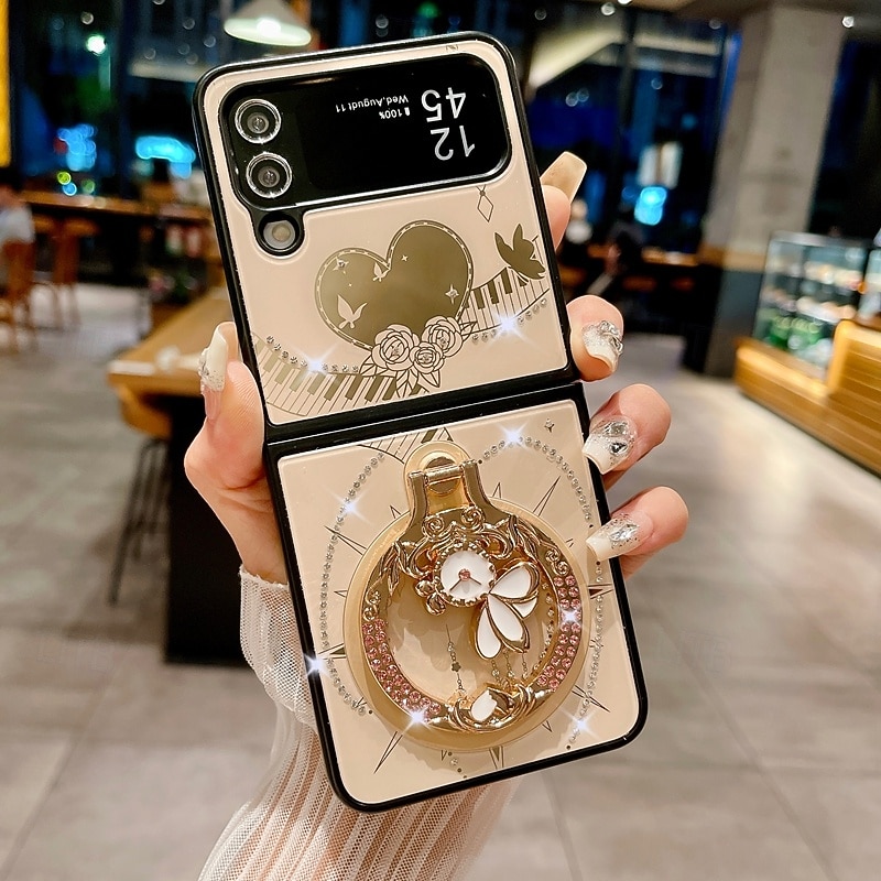 Phone Case For Z Flip 7 Z Flip 6 Z Flip 5 Z Flip 4 Z Flip 3 Back Cover with Stand Holder Magnetic Support Wireless Charging Retro TPU PC2