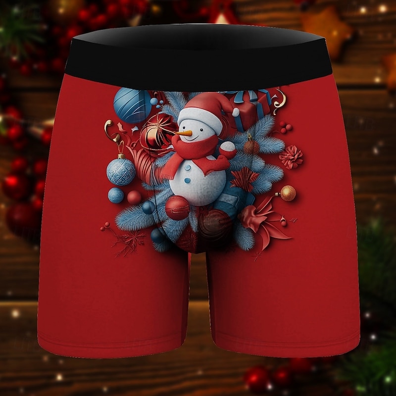 Snowman Christmas Pajamas Boxer Briefs Underwear Christmas Gift Men's Funny Christmas Pattern Adults Christmas New Year Christmas Eve Christmas Party3