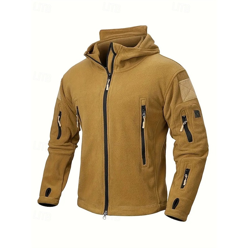 Men's Fleece Jacket Military Jacket Tactical Jacket Daily Vacation Thermal Warm Pocket Fleece Fall & Winter Plain Fashion Streetwear Hooded Regular Black Khaki Army Green Gray Jacket