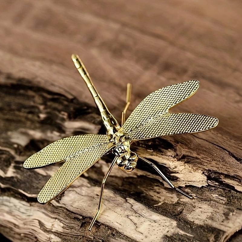 Vintage Brass Dragonfly Figurine, Antique Copper Artwork for Home Decor, Perfect for Living Room, TV Stand, or Porch, Ideal Tea Pet Collectible & Gift3