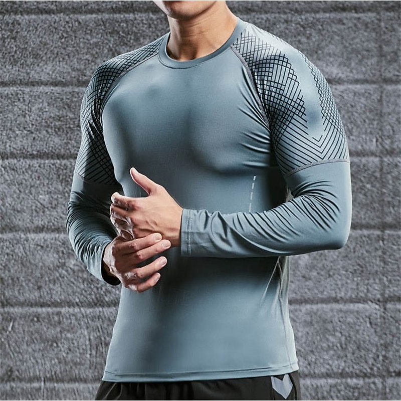 Men's Running T-Shirt Reflective Strip Long Sleeve Tee Tshirt Casual Athleisure Fall Solid Colored Reflective Breathable Gym Workout Walking Jogging Sportswear Activewear Black Dark Gray