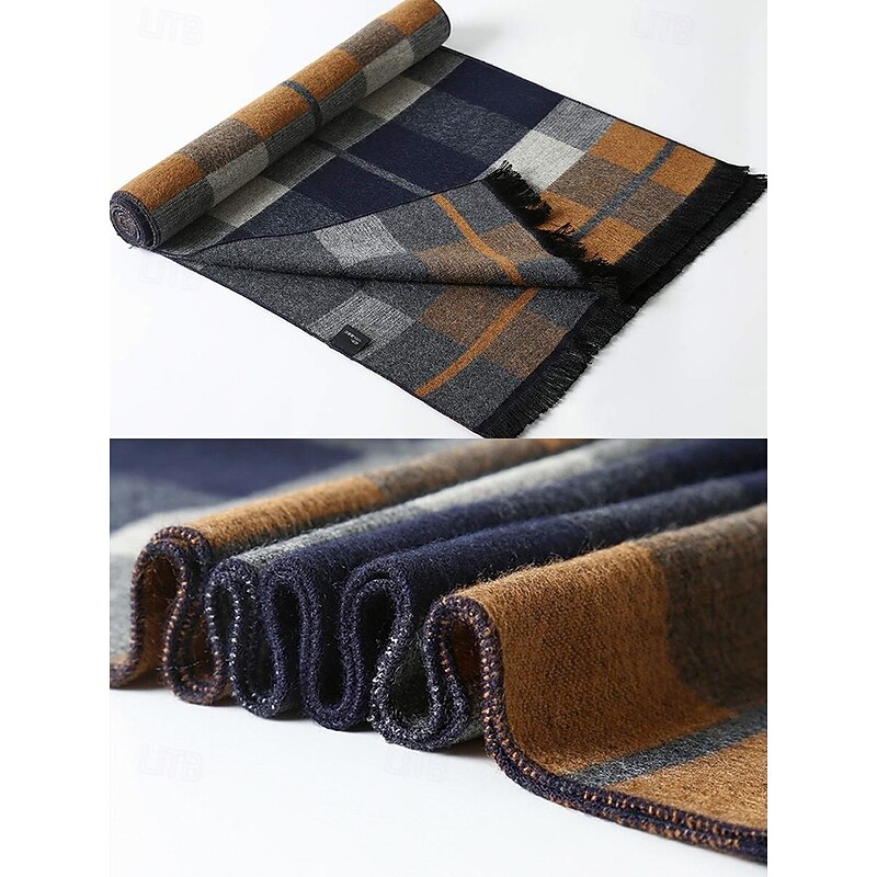 Men's Classic Plaid Winter Scarf – Soft Faux Wool Polyester Checkered Pattern for Warmth and Style, Perfect for Casual or Business Wear4