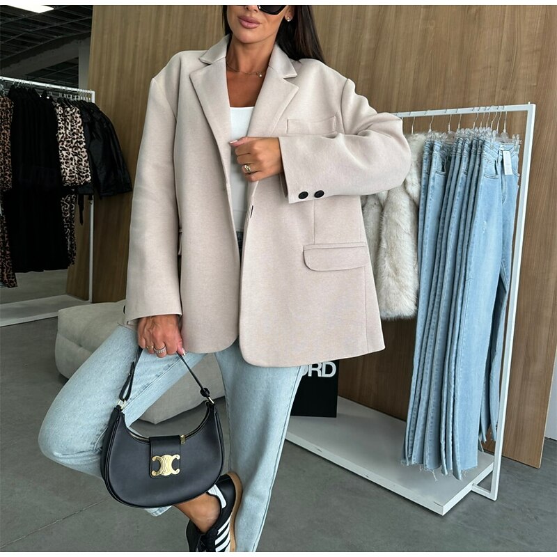Women's Blazer Button Plain Comfortable Fashion Regular Fit Outerwear Long Sleeve Winter Black S4