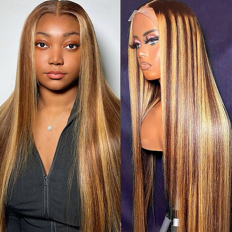 4*4 Lace Wig Piano Color P4/27 Straight Front Lace Human Hair 150% Density