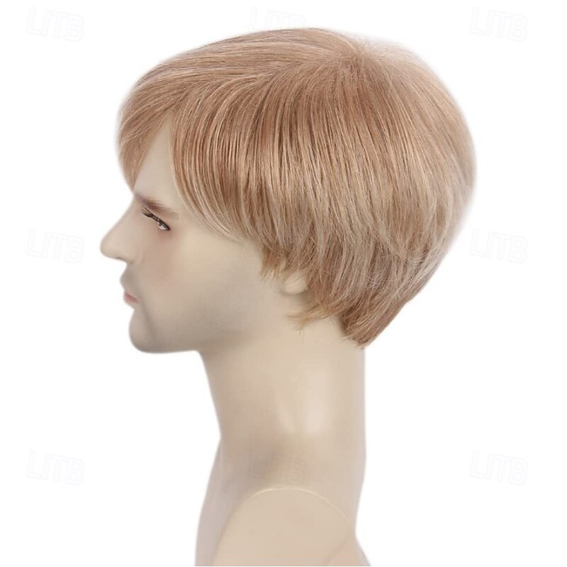 Synthetic Wig Straight With Bangs Wig Short Brown Blonde Synthetic Hair Men's Blonde Brown4