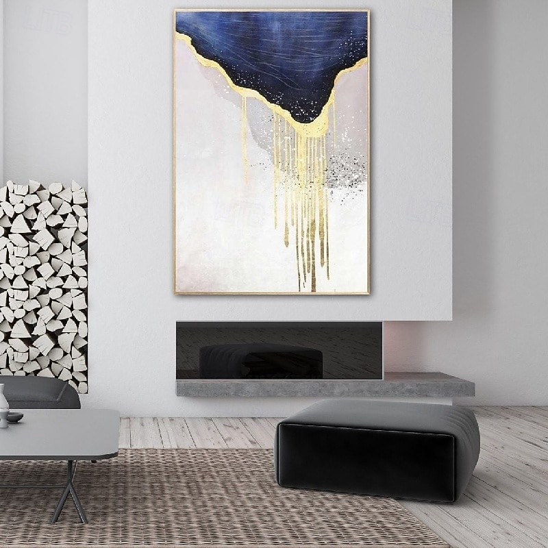 Handmade Hand Painted foil gold Oil Painting Wall Modern Abstract Blue and Gold Canvas Painting Home Decoration Decor Canvas Painting for bedroom living room artwork2