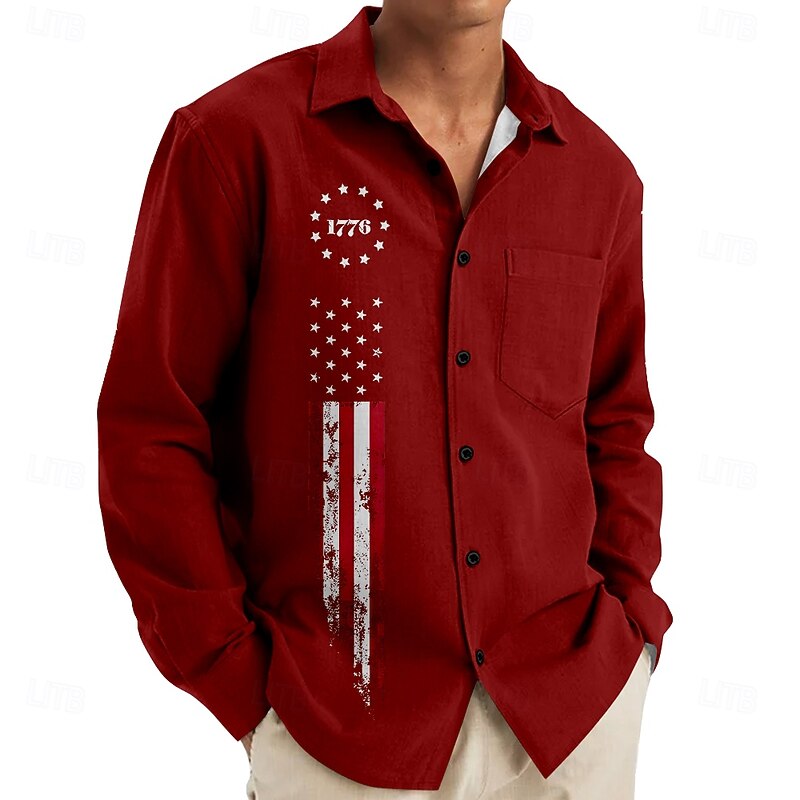 Men's American US Flag Patriotic Beach Shirt Button Up Shirt Long Sleeve Hawaiian Vacation Street Daily Fall Winter Spring & Summer Collared Shirts 3D Print Dark Red Black Light Brown Gray4