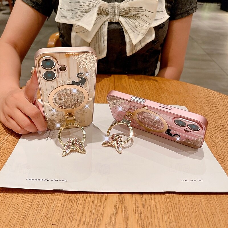 Phone Case For iPhone 16 15 14 Pro Max Plus 13 Pro Max Back Cover with Stand Holder Magnetic Support Wireless Charging Retro TPU PC2