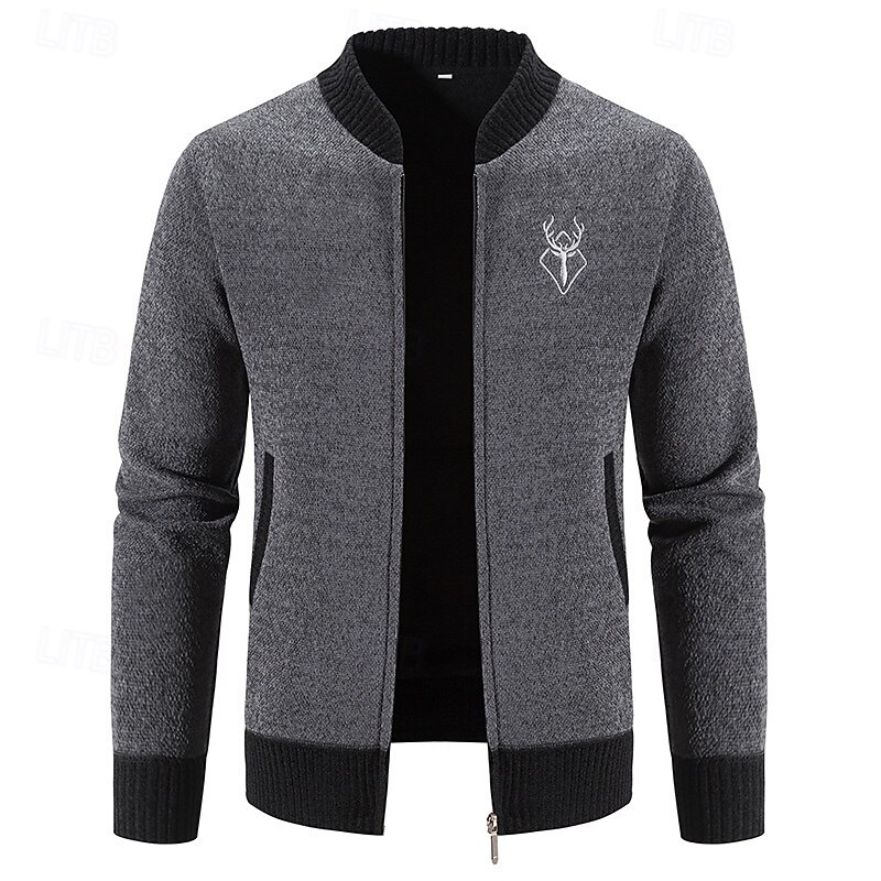 Men's Cardigan Sweater Cropped  Sweater Zip Sweater Knit Sweater Ribbed Knit Regular Patchwork Pocket Color Block Stand Collar Fashion Classic Daily Wear Date Clothing Apparel Fall & Winter Black4