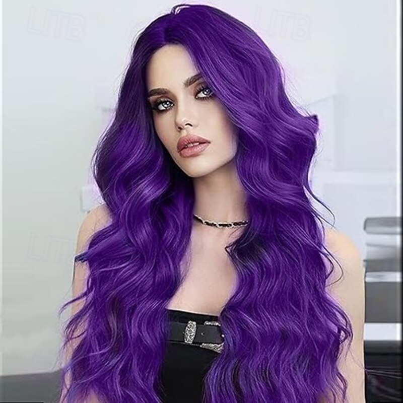 Wigs for Women Long Wavy Wigs Wig Colorful Curly Wig Natural Looking Middle Part Synthetic Heat Resistant Wigs for Cosplay Christmas Gifts Party Daily Use