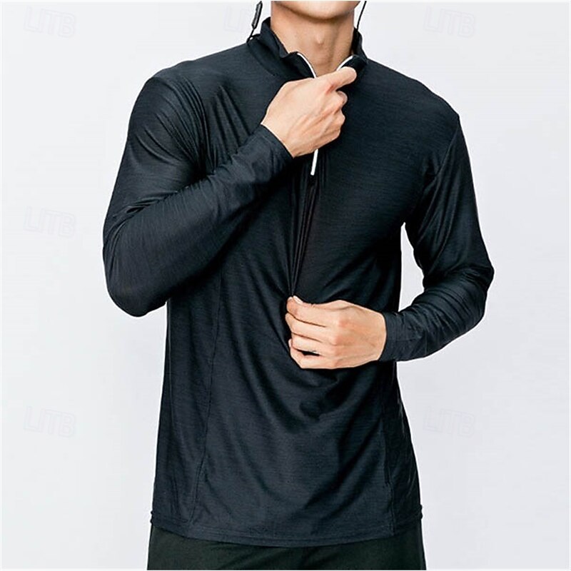 Men's Running T-Shirt Long Sleeve Tee Tshirt Casual Athleisure Fall Solid Colored Breathable Gym Workout Walking Jogging Sportswear Activewear Black Royal Blue Military Green4
