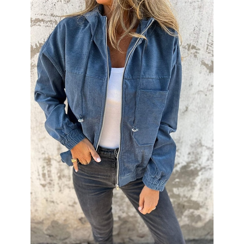 Women's Hoodie Jacket Outdoor Street Daily Wear Fall Winter Regular Coat Regular Fit Thermal Warm Breathable Stylish Casual Jacket Long Sleeve Plain with Pockets Full Zip Pink Navy Blue Beige