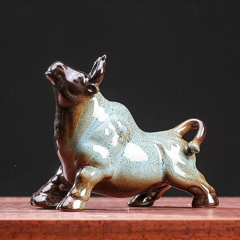 Chinese Feng Shui Ceramic Bull Figurine - Prosperity Attracting Wealth Buffalo Statue, Office Desk Decor, Zodiac Animal Handicraft, Non-Electric Collectible2