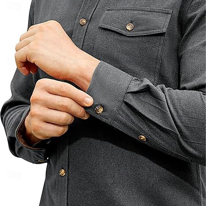 Men's Shirt Flannel Shirt Button Up Shirt Cargo Shirt Solid Color Outdoor Work Black White Light Green Wine Long Sleeve Turndown Spring &  Fall Clothing Apparel Color Block3