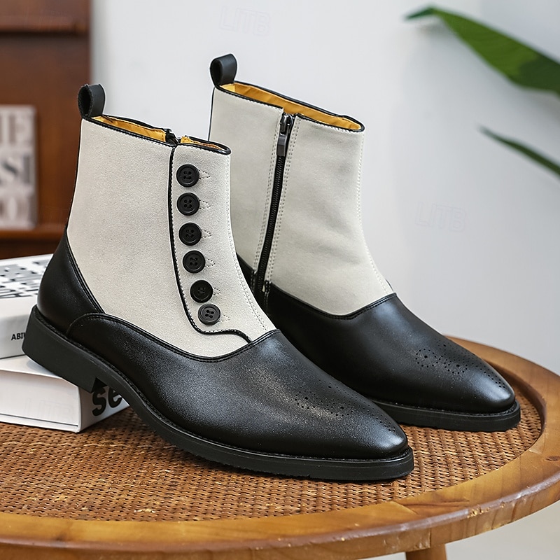 Men's Two-Tone Faux Leather Button Boots – Vintage Victorian Style Ankle Boots for Formal and Casual Occasions 16