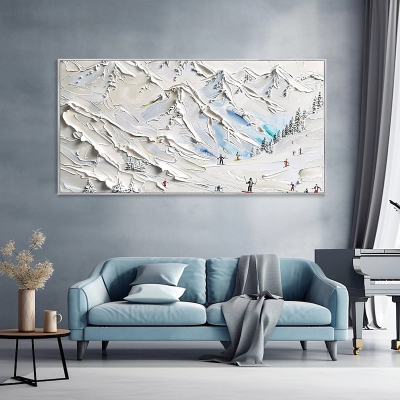 Skiing Snow Oil Painting Hand Painted Skiing Snow Oil Painting Wall Modern Abstract  Ski Sport Painting Canvas Painting Home Decoration Decor White Snow Skiing Painting for bedroom living room artwork3