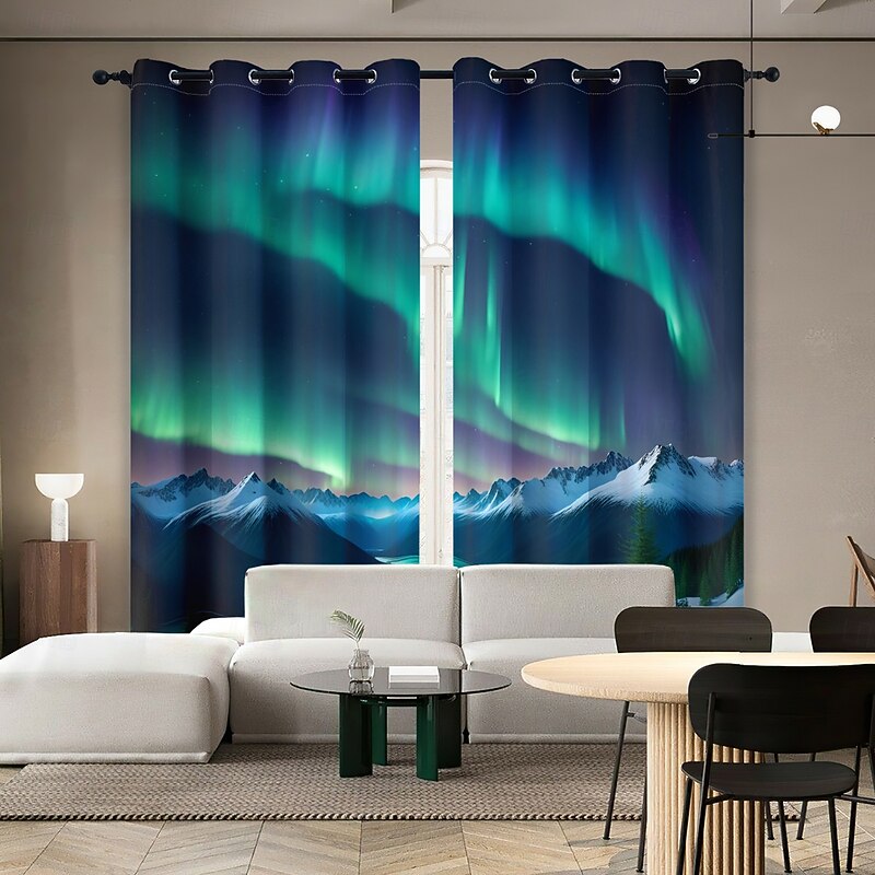 2 Panels Curtain Drapes Blackout Curtain For Living Room Bedroom Kitchen Aurora Northern Light Window Treatments Thermal Insulated Room Darkening4