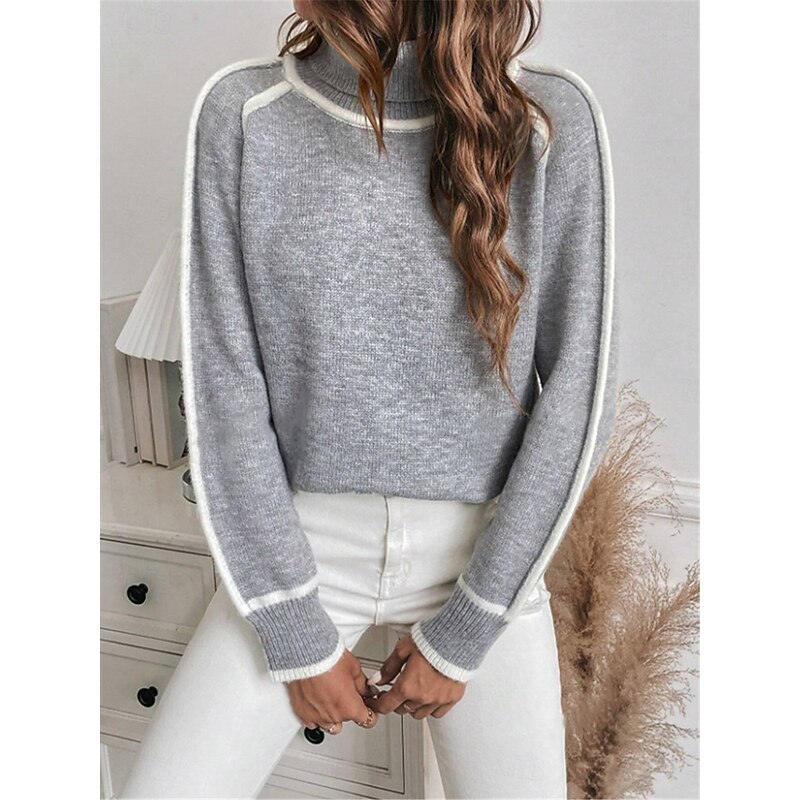 Women's Sweater Pullover Sweater Jumper Casual Soft Pure Color Ribbed Turtleneck Knitted Long Sleeve Regular Tops Knit Outdoor Daily Weekend Army Green Gray Fall Winter