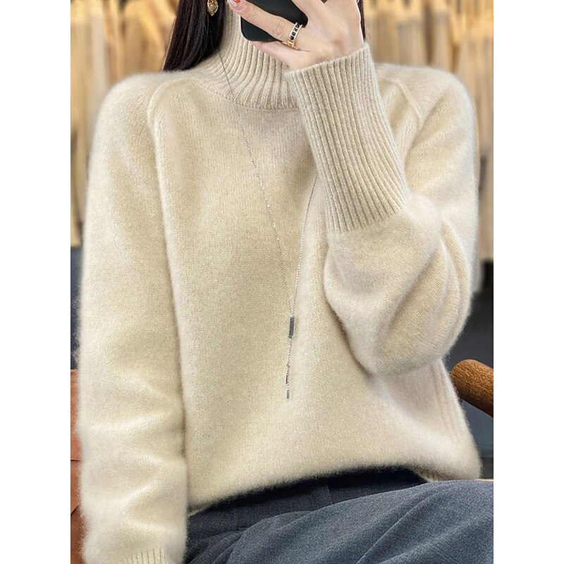 Women's Sweater Pullover Sweater Jumper Casual Soft Pure Color Ribbed Crew Neck Knitted Long Sleeve Regular Tops Knit Outdoor Daily Weekend White Red Fall Winter