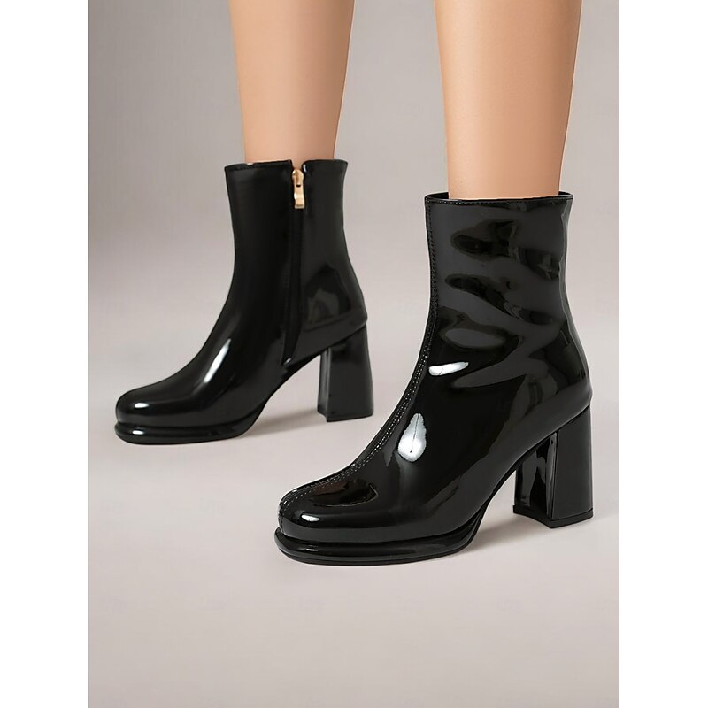 Women's Gold Metallic Ankle Boots – Block Heel Shiny Fashion Boots for Parties and Special Occasions3