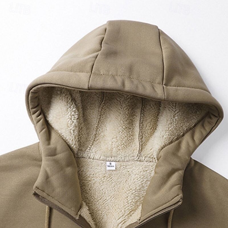 Men's Full Zip Hoodie Zip Up Hoodie Fuzzy Sherpa Fleece Jacket Fleece Hoodie Yellow Army Green Khaki Dark Gray Hooded Plain Zip Up Zipper Pocket Sports & Outdoor Daily Weekend Polyester Vintage Cool3