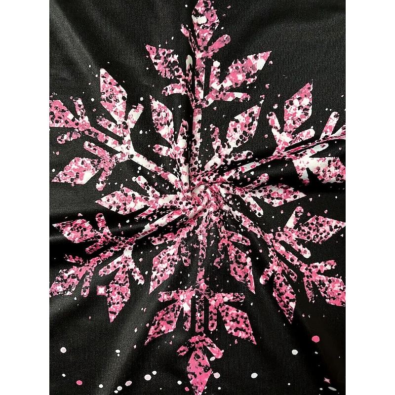 Women's T Shirt Long Sleeve Top Glitter Snowflake Crew Neck Sparkle Gradient Festive Winter Holiday Fashion Black Pink Shimmer Casual Comfort Stretch Fit Clothing Apparel3