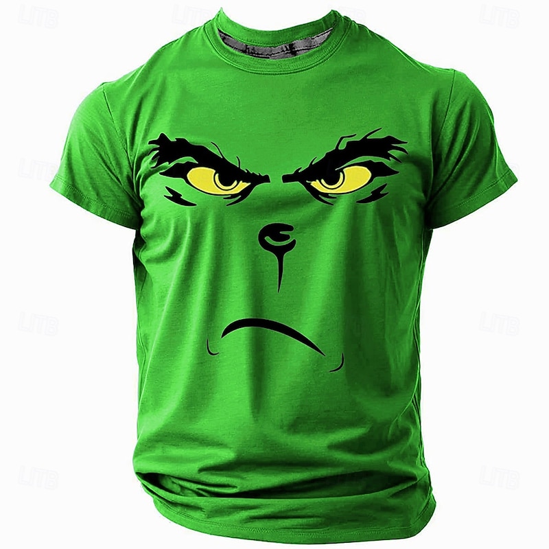 Christmas Men's Funny Christmas 3D T-shirts Monster Casual Street Style 3D Print Tee Sports Outdoor Holiday Blue Dark Green Green Short Sleeve Crew Neck Spring & Summer Clothing Apparel S M L XL