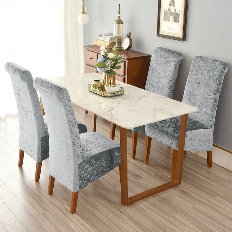 Velvet Plush Dining Chair Covers Black, Burgundy Spandex High back Chair Protector Covers Seat Slipcover with Elastic Band for Dining Room,Wedding3