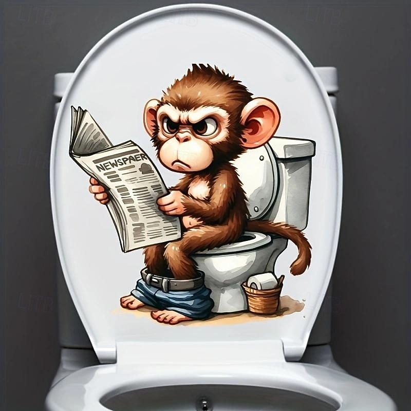 Monkey Toilet Lid Stickers, Home Improvement Toilet Lid Stickers, Tank Decals, Fun Animal Series Wall Decoration