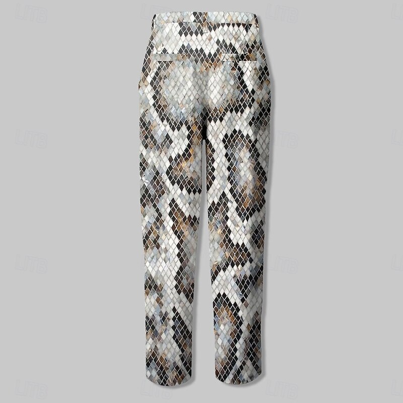 Men's Snakeskin Dress Pants Mid Waist Fashion Business Casual Formal Outdoor Street Zipper Pocket Summer Spring Fall 3D Print Silver2