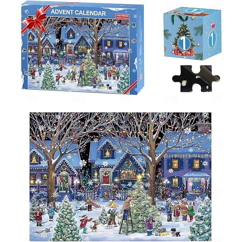 Christmas Advent Calendar 2025 Jigsaw Puzzle Xmas 1008 Pieces Puzzle 24 Days Christmas Countdown Calendars for Kids Adults2