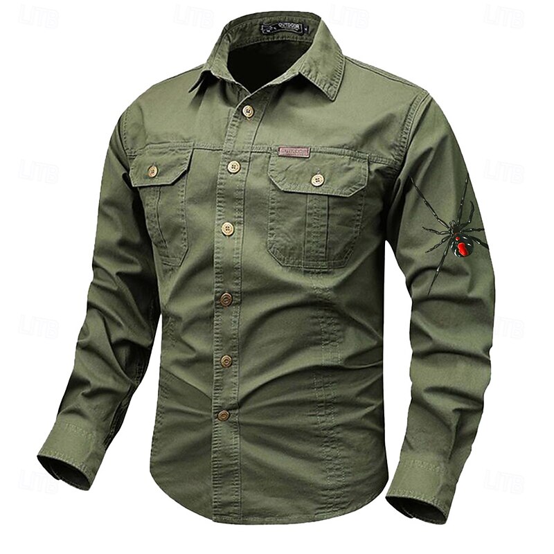 Men's Animal Spider Work Shirt Western Shirt Cargo Shirt Long Sleeve Vintage Western Casual Sports & Outdoor Going out Winter Spring &  Fall Turndown Print Black White Army Green Red Blue2