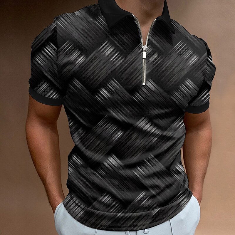 Men's Graphic Zip Polo Shirts Golf Shirt Short Sleeve Polo Shirts Collared Shirts Casual Vacation Wear Rave Wear Party Outfits 3D Print Quarter Zip Polo Spring Fall & Winter Dark Yellow Black Dark4