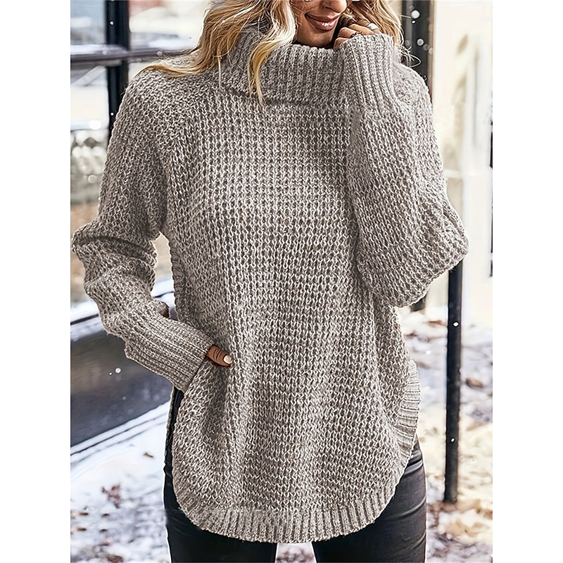 Women's Sweater Casual Soft Pure Color Chunky Turtleneck Knitted Long Sleeve Regular Tops Knit Outdoor Daily Weekend Khaki Fall Winter4