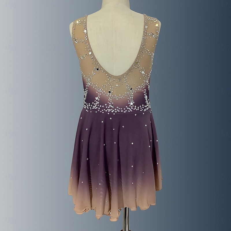Figure Skating Dress Women's Girls' Ice Skating Dress Brown Open Back Halo Dyeing Mesh Spandex Stretchy Training Practice Professional Skating Wear Thermal Warm Classic Crystal / Rhinestone Sleeveless2
