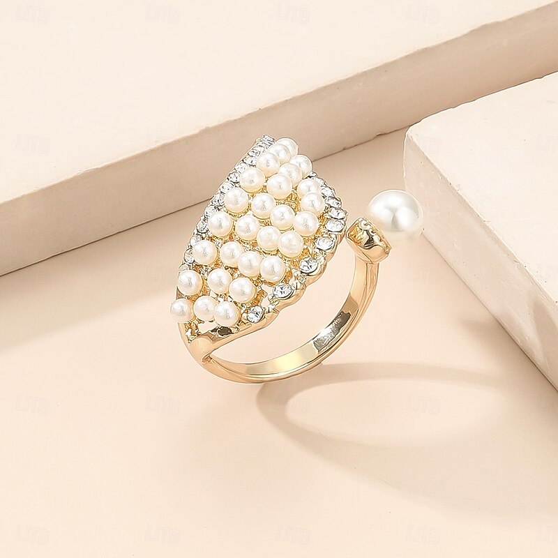 Elegant Pearl Wrap Ring for Women - Adjustable Crystal and Pearl Design, Perfect for Weddings, Engagements, and Formal Occasions3