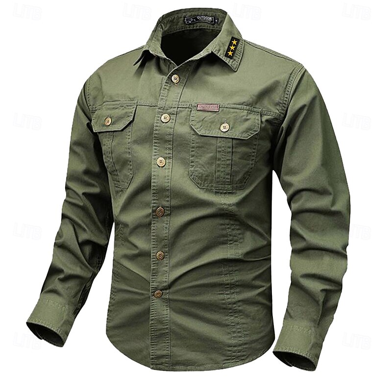 Men's Star Geometric Pattern Work Shirt Western Shirt Cargo Shirt Long Sleeve Vintage Casual Western Style Sports & Outdoor Going out Winter Spring &  Fall Turndown Print Black White Army Green Red2