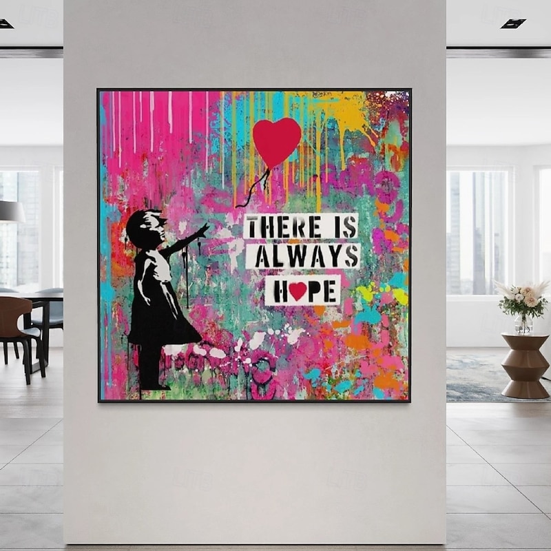 Graffiti art Hand Painted abstract Art Graffiti Cute Girl Painting Canvas Wall Art Painting pop art oil painting Wall Art street art painting for Living Room Bedroom Entrance Wrapped Canvas painting