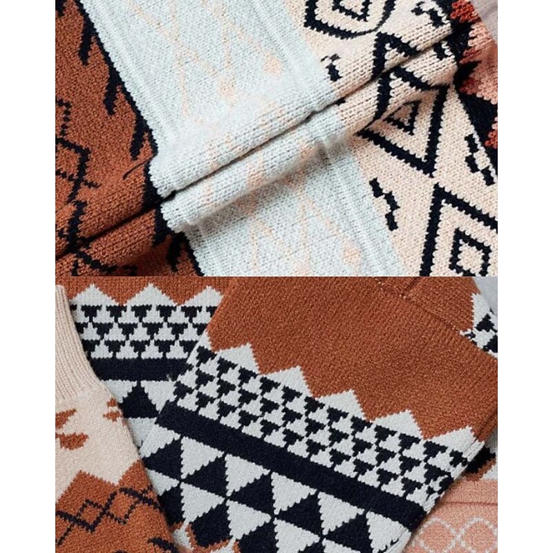 Women's Sweater Streetwear Stylish Geometric Color Block Crew Neck Knitted Long Sleeve Regular Tops Knit Outdoor Going out Pink Khaki Fall Winter3