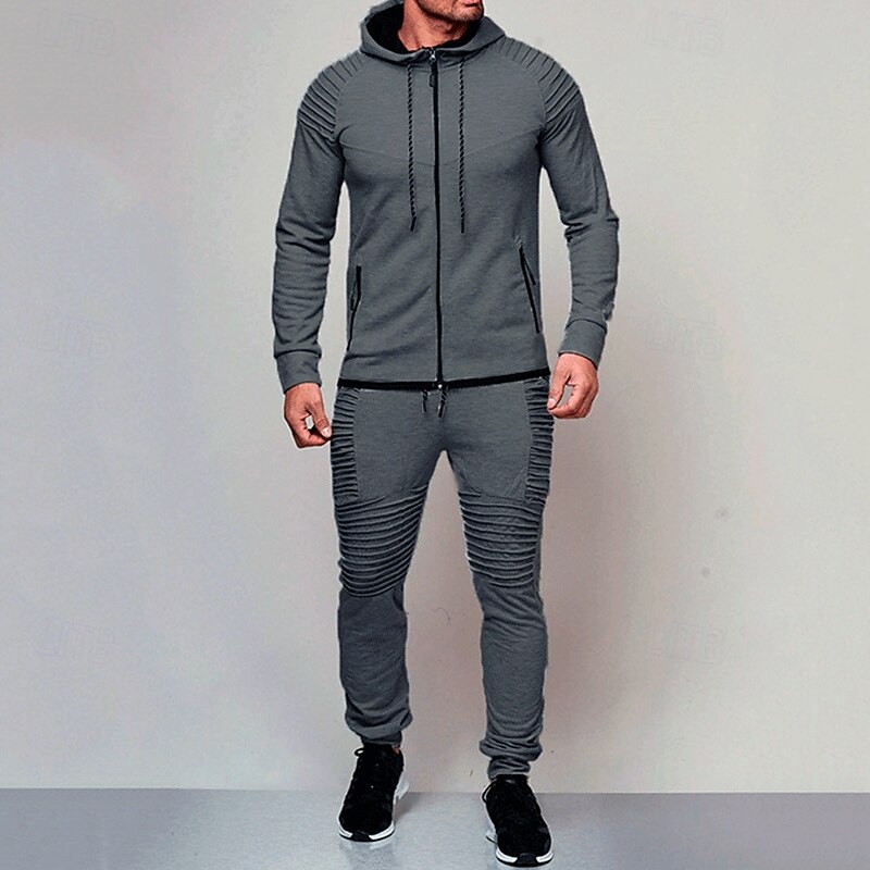 Men's Tracksuit Jogging Suit Drawstring Pocket Solid Colored Jacket and Sweatpants Athletic Clothing Set Spring Dark Grey Black Gym Workout Jogging Running Soft Breathable Long Sleeve Sport Activewear2