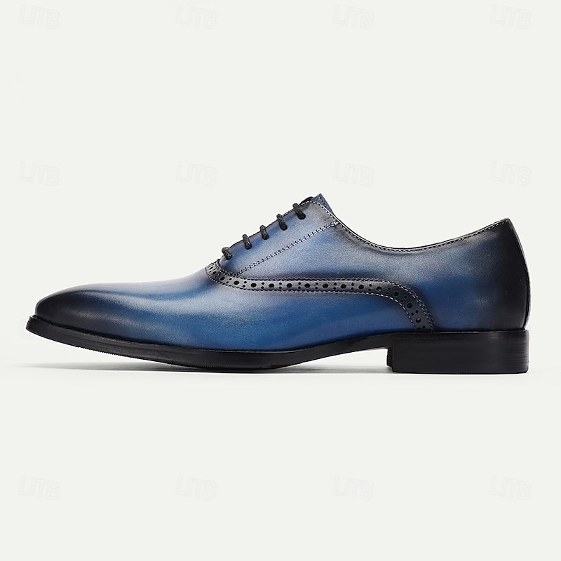 Men's Gradient Blue Oxford Shoes with Brogue Detailing - Premium Cowhide Leather Dress Shoes for Business & Formal Occasions3