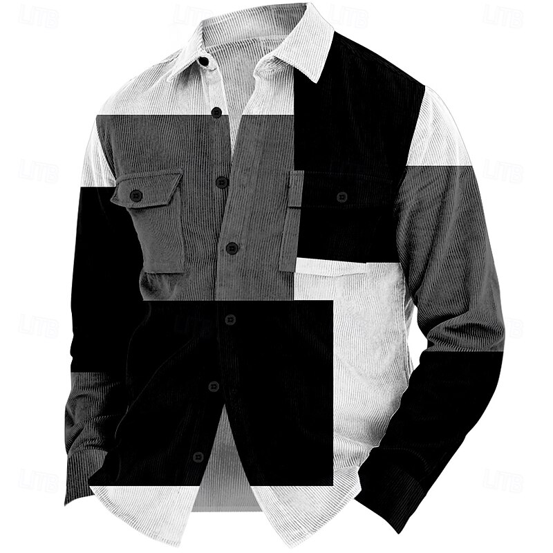 Christmas Men's Plaid Corduroy Shirt Shirt Jacket Overshirt Long Sleeve Fashion Casual Outdoor Dailywear Holiday Fall & Winter Turndown Collared Shirts Buttons 3D Print 2 Pockets 1pc Black Red Blue